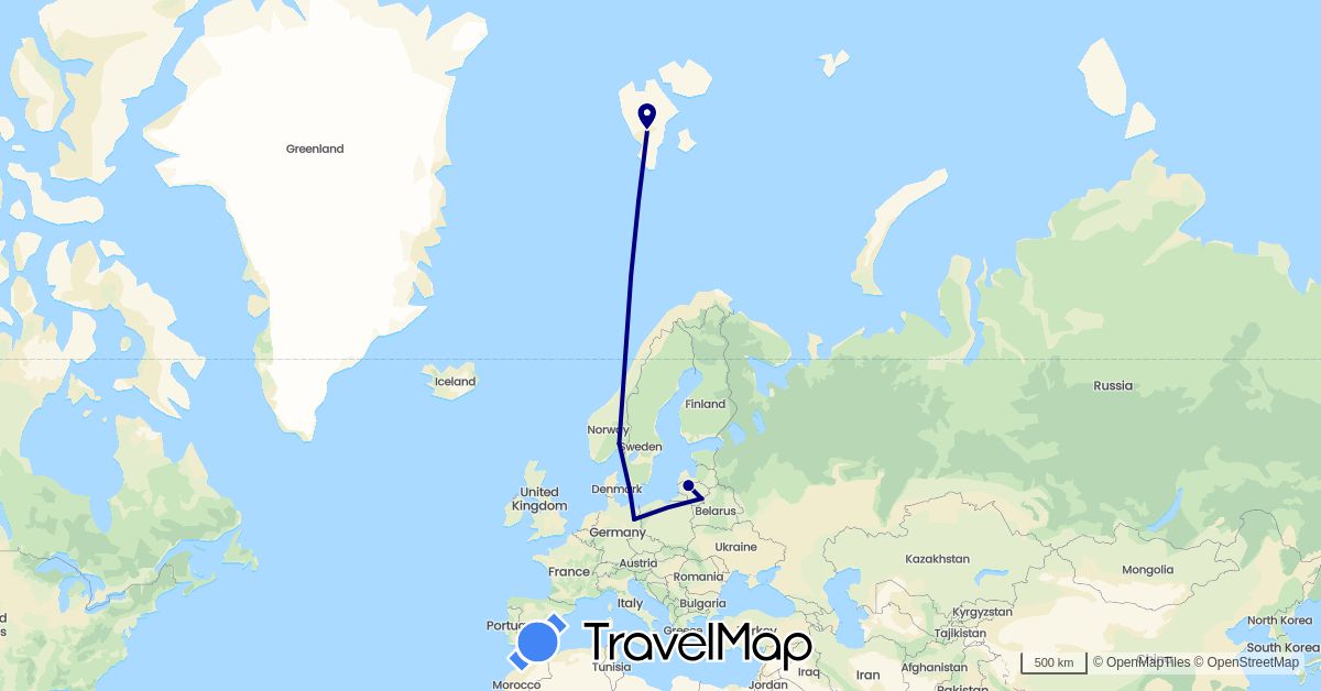 TravelMap itinerary: driving in Germany, Denmark, Lithuania, Norway (Europe)